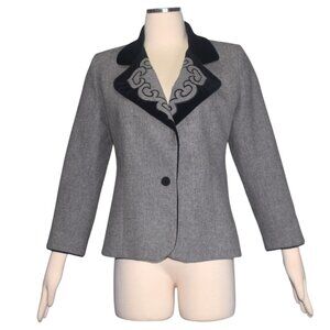 Vintage Blazer Jacket Adolph Schuman for Lilli Ann Gray Wool Black Velvet M L